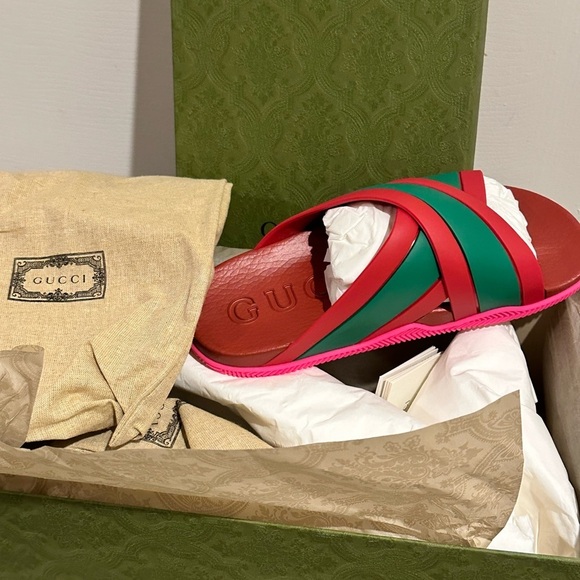 NEW Gucci Women's Rubber Web Striped Slides Sandals EU38 US8 - Picture 5 of 8